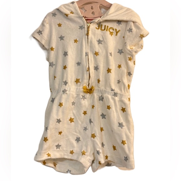 Juicy Couture Girls One-Piece Size 3T White Hooded Zip-Up Romper Shorts MSRP $70 - Picture 5 of 7
